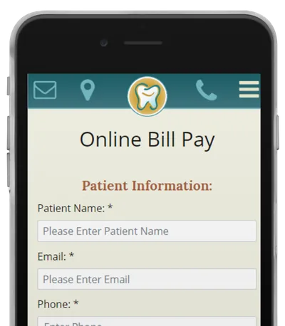 Mobile online bill pay page for The Gentle Dentist